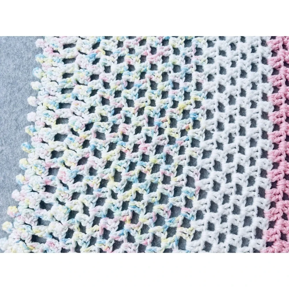 Vintage Crochet Receiving Baby Blanket Pastel Handmade Afghan Throw Baby Neutral